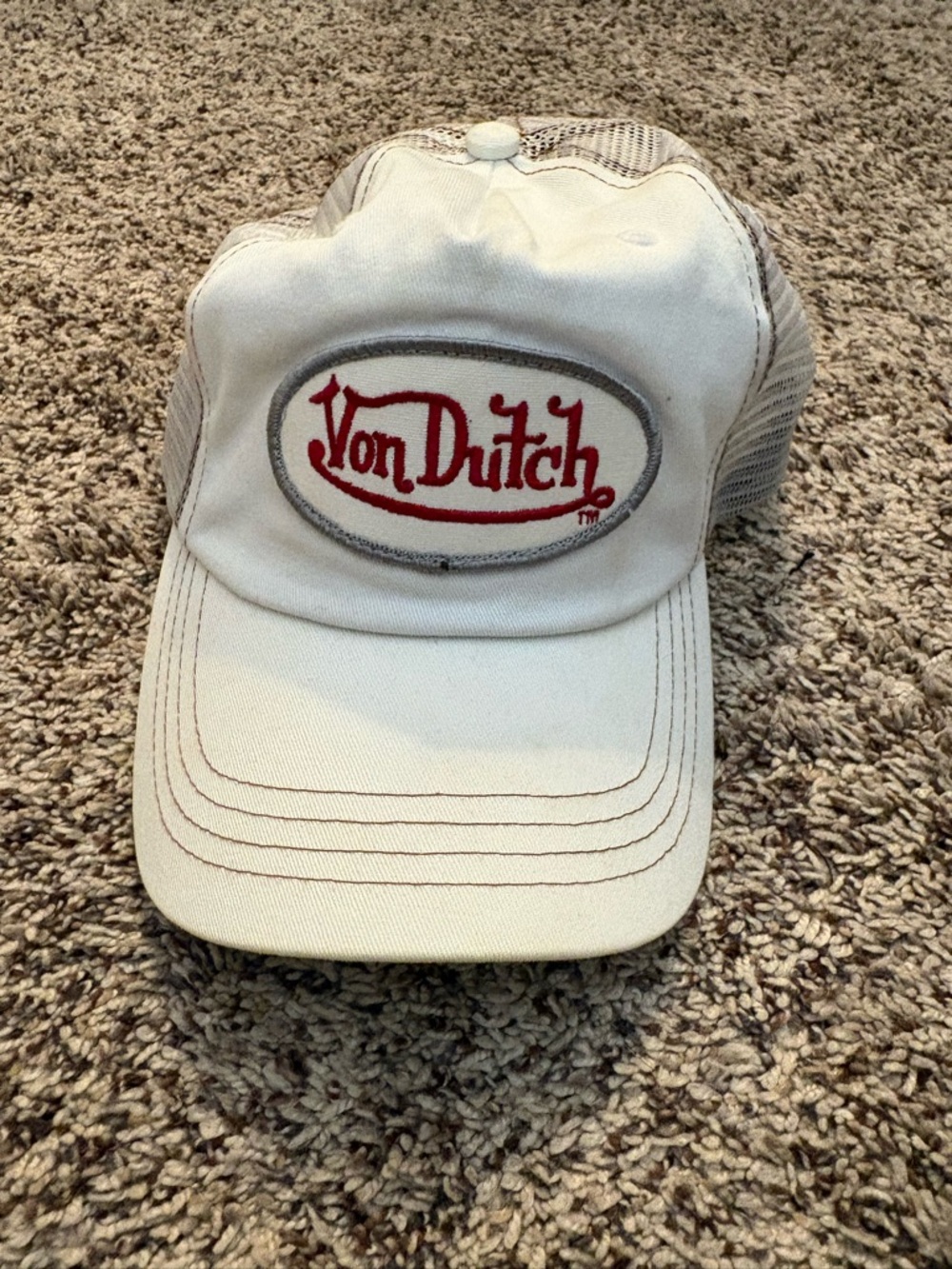Von Dutch White Trucker Hat Red Logo Mesh Snapback Y2K